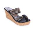 Brown and Black Pu Leather Wedges For Women. 