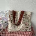 TandG Canvas Zipper Tote Bag with Cute Cats Design for Women Trendy Off-White.