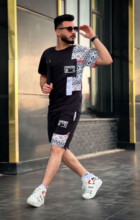 new trend T-shirt and 2 Quarter Pants for Man Blue Color