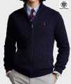 Ralph Lauren Cable-Knit Cotton Full Zipper Sweater โ Navy Blue.