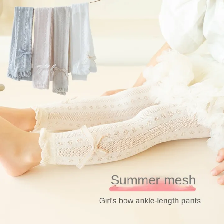 Girls'%20Leggings%20Summer%20Thin%20Mesh%20Cotton%20Children's%20Ninth%20Pantyhose%20Baby%20White%20Trousers%20Outer%20Wear%20Spring%20and%20Autumn%20-%20Image%202