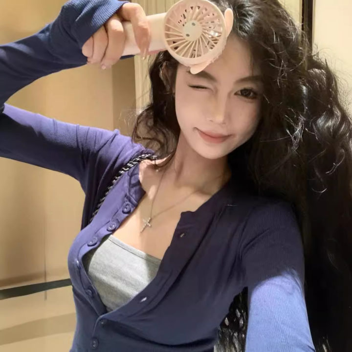 Pure%20Hot%20Girl%20Slim%20Fit%20V%20Collar%20Sling%20Outer%20Long-Sleeves%20Women's%20Spring%202024%20New%20Tight%20Slimming%20Two-Piece%20Suit%20-%20Image%204