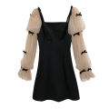 YAENHEY French Elegant Party Night Woman Mini Dress Patchwork Mesh Puff Sleeve Bow Sweet Girls Black Short Dresses Women Clothes Vestido. 