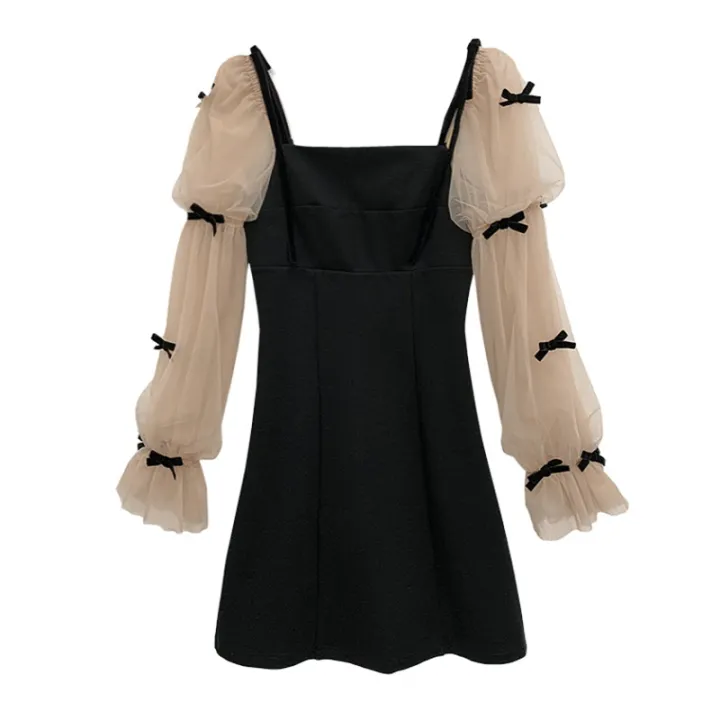 YAENHEY%20French%20Elegant%20Party%20Night%20Woman%20Mini%20Dress%20Patchwork%20Mesh%20Puff%20Sleeve%20Bow%20Sweet%20Girls%20Black%20Short%20Dresses%20Women%20Clothes%20Vestido%20-%20Image%209