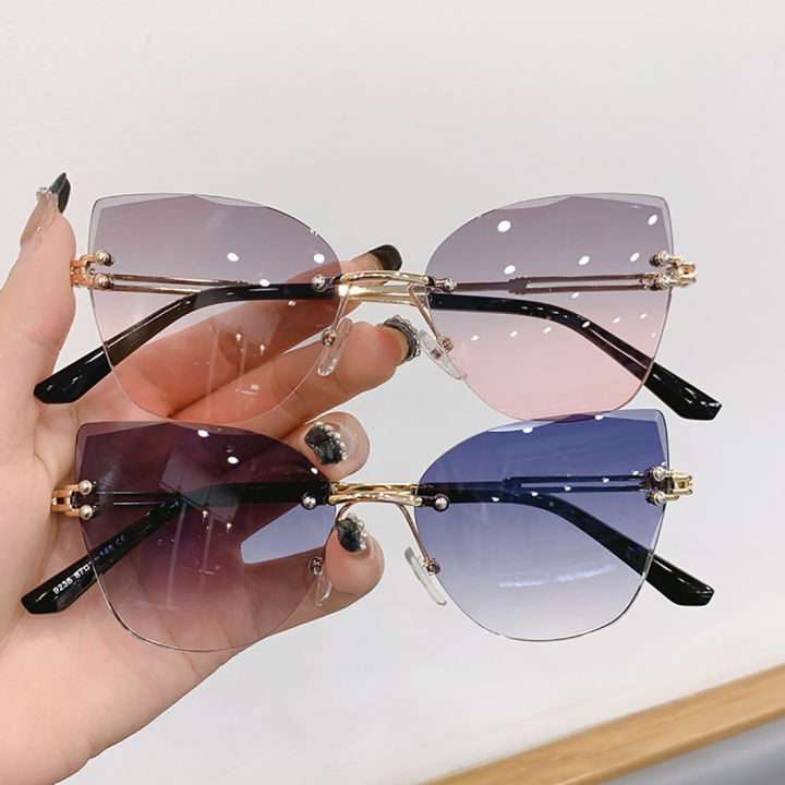 2023%20New%20Ladies%20Cat%20Ear%20Sunglasses%20Classic%20Rimless%20Gradient%20Sunglasses%20High%20Quality%20Women's%20Brand%20Designer%20Glasses%20Shadow%20UV400%20-%20Image%203