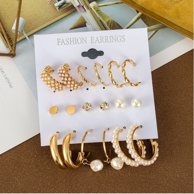 9%20Pairs%20Big%20Hoop%20Pearl%20Earring%20Set%20%20Earrings%20for%20Women%20Ear%20ring%20Ladies%20-%20Image%202
