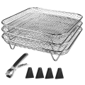 Stainless Steel Air Fryer Rack With Clip, Square Stackable Baking Basket Multi-Layer Dehydrator Rack Air Fryer Replacement Parts Accessories. 