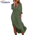 Women Midi Dress Summer V-neck Shirt Dress with Pockets Side Split Perfect for Beach Holidays less Than Women Side Slit Hem Dress.