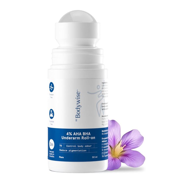 Be Bodywise 4% AHA BHA Underarm Roll on | With 2% Lactic Acid, 1% Mandelic Acid, 1% Salicylic Acid | Prevents Odour, Reduces Pigmentation | For Radiant Underarms (seal open box)
