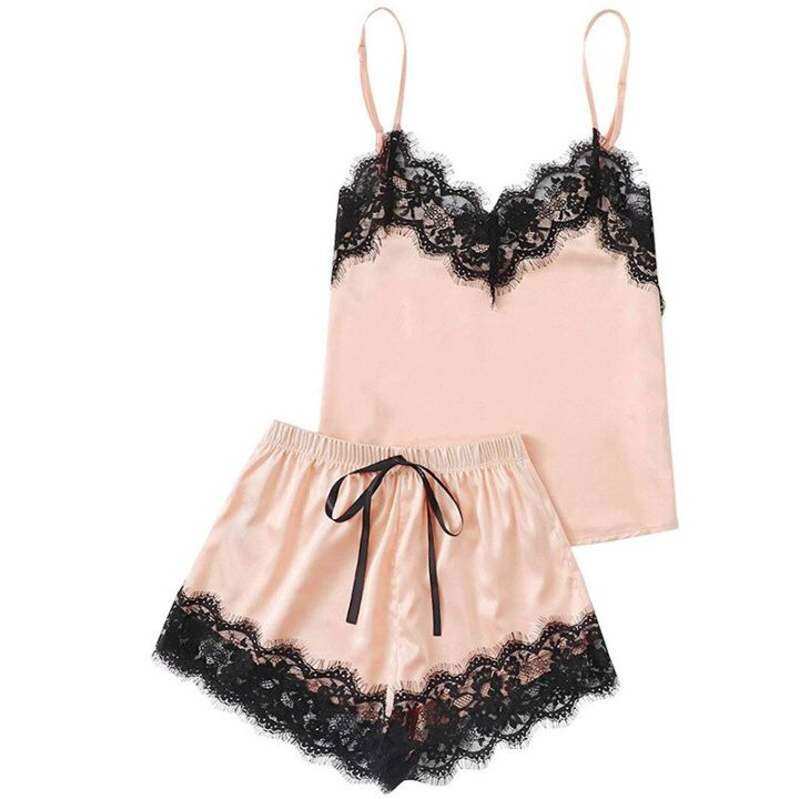 Women%20Pajamas%20Set%20y%20Lingerie%20Pyjamas%20Suit%20Lace%20Spaghetti%20Strap%20Cami%20Top%20Short%20Pant%20Silk%20Satin%20Pijama%20Sleepwear%202%20PCS%20Homewear%20-%20Image%206