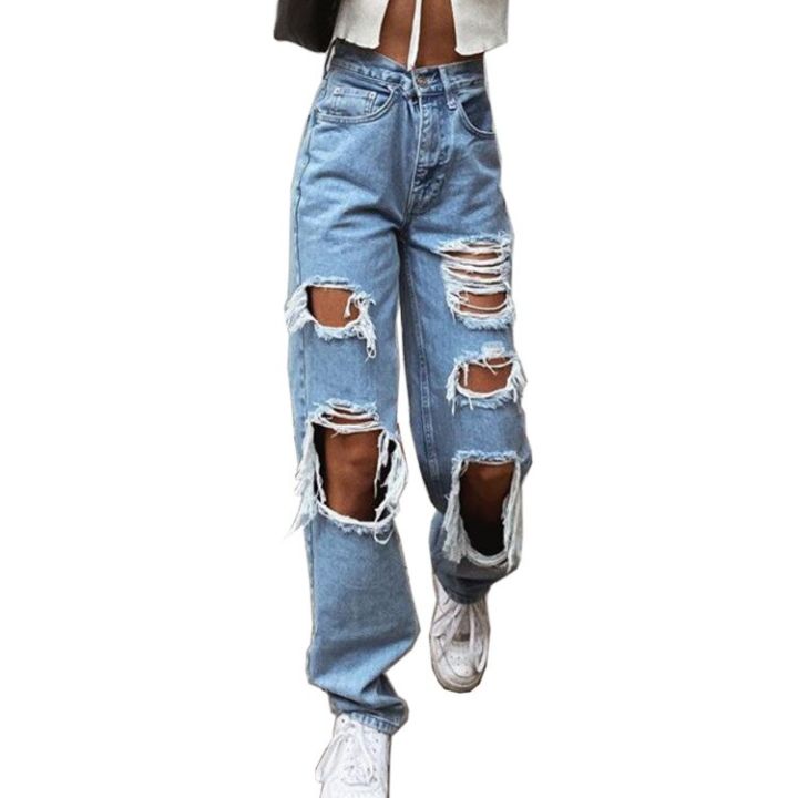 Women's%20Fashion%20Sexy%20Jeans%20Casual%20High%20Waist%20Pants%20Ripped%20Trousers%20Women%20Jeans%20Retro%20Denim%20Ripped%20Holes%20Frayed%20Loose%20Jeans%20Women%20-%20Image%204