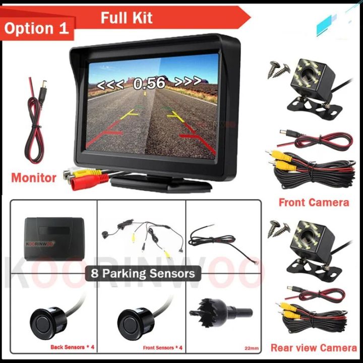 Option 1-Blue Sensors-Koorinwoo 360 Bird Parktronic Car Screen Dash Board Video Parking Sensor 8 Front camera + Rear view Camera Car Accossries Buzzer