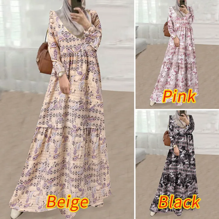 ZANZEA%20Muslimah%20Womens%20Long%20Sleeve%20Floral%20Hawaiian%20Beach%20Abaya%20Jubba%20Flare%20Maxi%20Muslim%20Dress%20NEW%20-%20Image%204