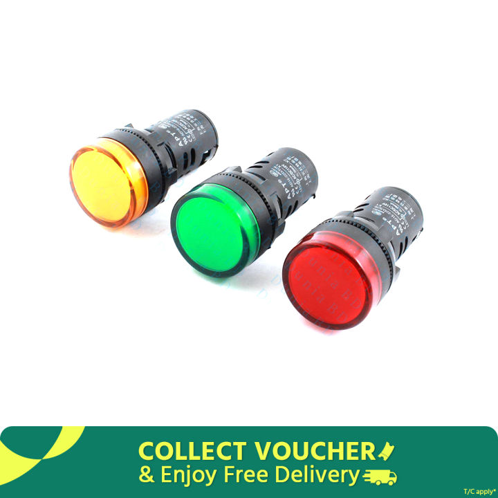 Red Green Blue Yellow Indicator Light AC 220V 22mm Round Panel Mount for Electrical Control Panel HVAC DIY Projects