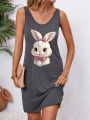 rabbit drinkprinting Women Slim Long Dress Summer Sleeveless Bodycon Dresses Vacation Beach Outfits Casual Party.