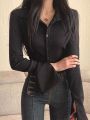 Inner Wear Bandage Dress White Vertical Striped Shirt Women's Autumn Clothing Design Sense Niche Pure Desire Cinched Slimming Pullover.