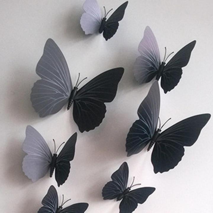 (New)12pc imulate 3D butterfly wall cker with magnet elegant Colourful mural wall decoration for fridge Computer TV backdrop Wall living room bedroom