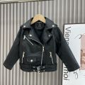 1-10Years Old Children Leather Jacket Fashion Trun-Down Collar Zipper PU Coat Boys Girls Motorcycle Outerwear. 