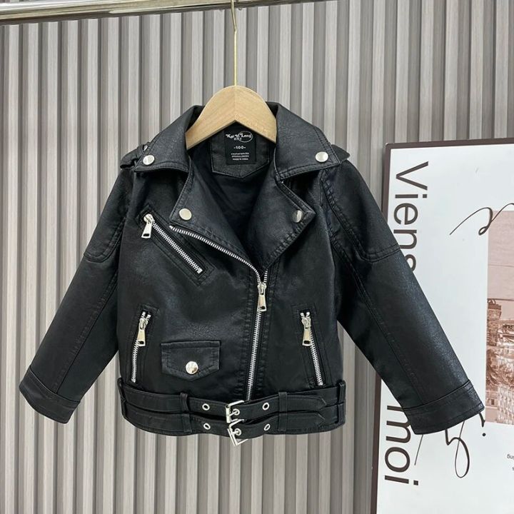 1-10Years Old Children Leather Jacket Fashion Trun-Down Collar Zipper PU Coat Boys Girls Motorcycle Outerwear