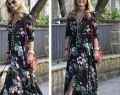 Amazon's new bohemian retro ethnic pattern resort V-neck loose maxi dress maxi dress. 