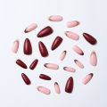 24pcs Glitter Red False Nails Gold Sequins Full Cover Almond Nails Manicure Set French Acrylic Nails Tips for Girl Women. 