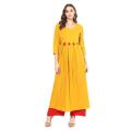 Chrome Yellow Linen Kurti for Women (Tailor Made) - Waist Thread Button.