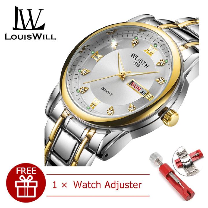 Louiswill Watch for Men - Illuminated Casual Wristwatch - Strap Colors: Golden White