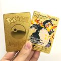 【Serendipity party】Pokemon Black Metal Game Fire Breathing Dragon Card Game Gold Collection Kids Metal Card. 