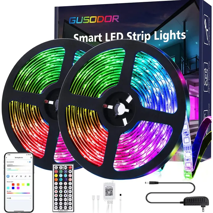 GUSODOR Led Strip Lights  Smart Led Lights for Bedroom Color Changing Led Light Strips Music Sync RGB Led Rope Lights with Remote App Control Led Tape Lights for Room Party Home Decoration