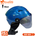 Open Face SMS Cap Helmet for Men – Half Face Pelion Helmet with Leather Wind Cover, ABS Shell,  Visor Glass  – Dame-Dude Open Face Bike Helmet for Motorcycle, Cycle, Scooter – Blue/Red/Green/Black/Grey/Pink. 