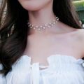 Korean Fashion Simple Wild Black Crystal Short Clavicle Chain Women Gold Charm Beaded Choker Necklaces for Women Girls Wedding Party Jewelry Gift.