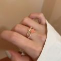 1Pc Double Layer Peach Love Zircon Open Ring. 