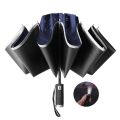 Automatic Reverse Umbrella 12 Ribs Reverse Umbrella with Reflective Stripe LED Night Light for Women and Men. 