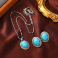 Wholesale Ethnic Style Vintage Silver Indian Bohemian Statement Turquoise Bridal Necklace With Earrings Jewelry Set For Women.