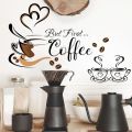 Coffee Cup Pattern Wall Decals Creative Text Wall Sticker Waterproof PVC Wallpaper Self-adhesive Wall Art Cabinet Living Room Decoration for Cafe Coffee Bar Restaurant.