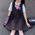 Summer New Sweet College Style Korean Style Japanese Style Suspender Dress for Female StudentsPoloCollar Shirt Two-Piece Suit. 