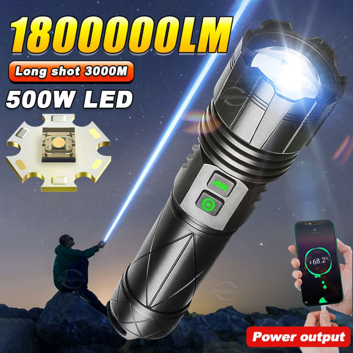 1800000lm ultra powerful flashlight 500W long range 3000m high power LED flashlight USB rechargeable very strong torch Lantern