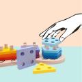 Montessori Kids Geometric Building Blocks Column Stack Game Shape Matching Board Puzzle Toy Toddler Education Cognition Toys.