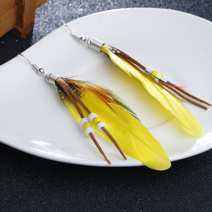 Bohemian%20Women%20Indian%20Feather%20Beads%20Tassel%20Dangle%20Hook%20Earrings%20Jewelry%20Gift%20-%20Image%204