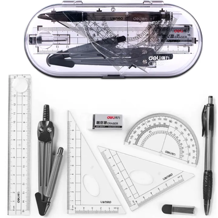 For Engineering Drawing With Storage Box Eraser Stationery Ruler Protractor Geometry Kit Set Compass Ruler Kit Math Learning Tools Math Sets