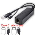 PoE Splitter 5V MicroUSB Power Over Ethernet 48V To 5V POE Splitter For IP Camera MicroUSB Type C DC5.5x2.1 DC3.5x1.35. 