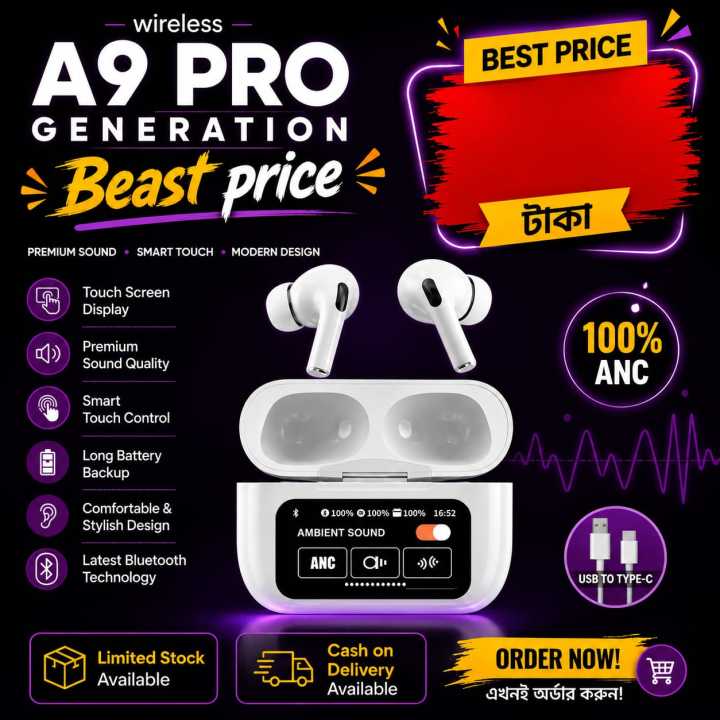 A9 AirPod Pro 2 With Display | Best Quality A9 AirPod Pro 2