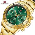 NAVIFORCE NF9193 New Luxury Men Watch Gold Green Fashion Business Stainless Steel Quartz Multifunction Comes With A 24 Hour Men Watches-Golden & Green. 