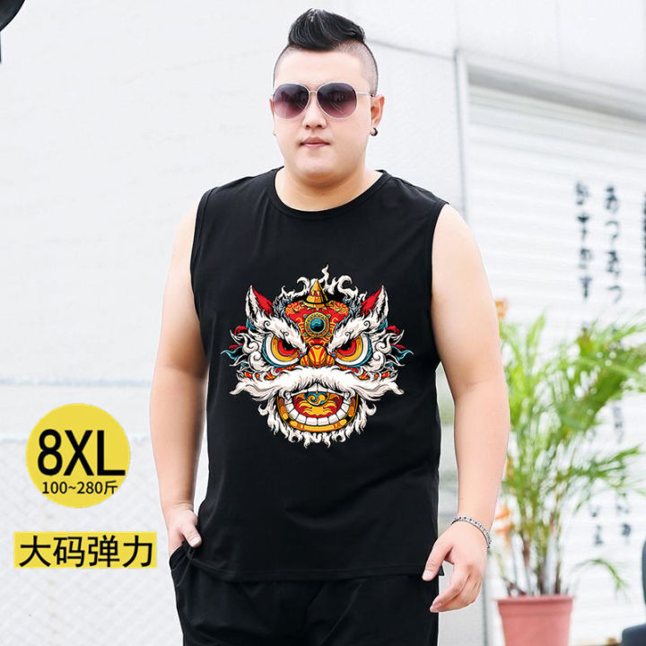 Plus-Sized plus Size Summer Loose SleevelessTT-shirt Men's Fashion Black Vest Undershirt Stretch Fat Man Thin Waistcoatt