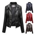Women Faux Leather Jacket Stylish Women's Slim Fit Faux Leather Jacket with Stand Collar Long Sleeves Zipper Placket for Thin.