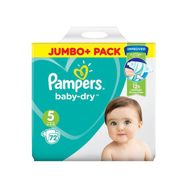 Pampers Baby Dry Nappy Diaper Size 5 Jumbo Plus Belt 11-16kg 72pcs, UK