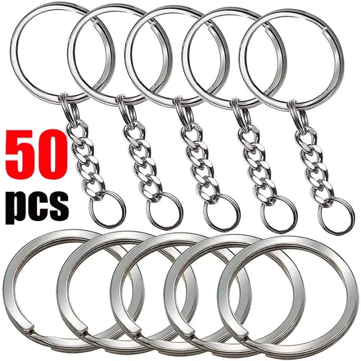 50pcs Silver Plated Metal Blank Keyring Keychain Split Ring Keyfob