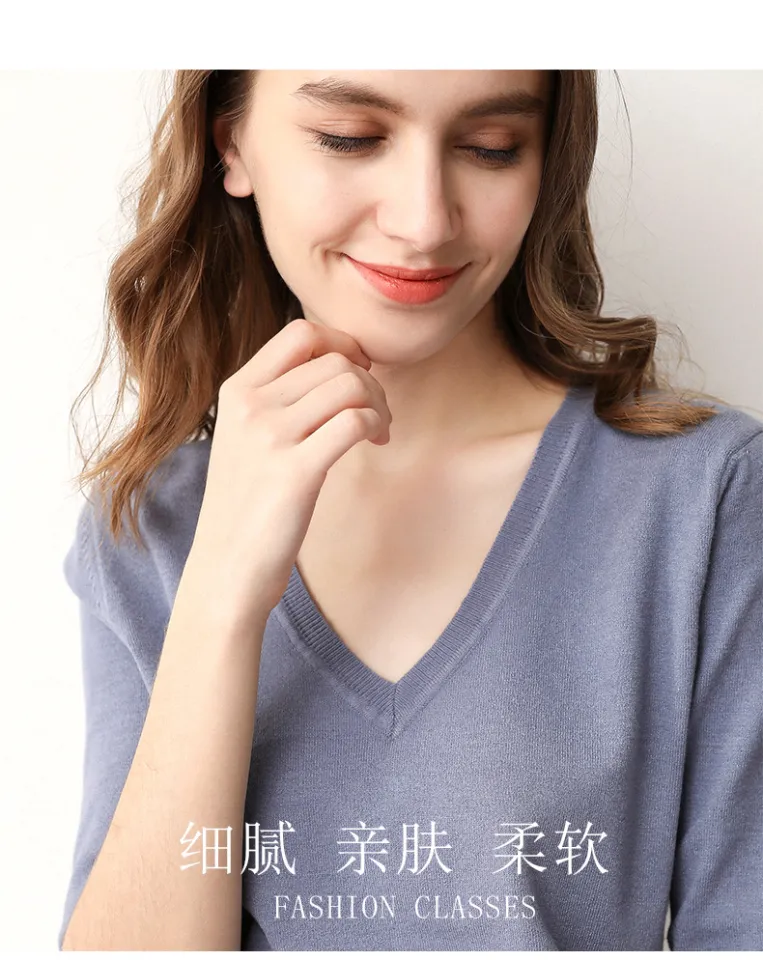 Womens Summer V-neck Pullover Loose T Shirt Short Sleeve Ladies Base Tops Blouse