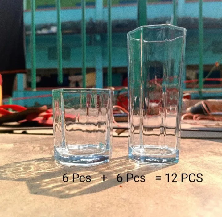 Crystal clear beautiful unique design set of 6 water glasses and 6 sorbet glasses (total combo set of 12)