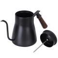 Hand Drip Coffee Maker PTFE Coat Wooden Handle Pour Over Coffee Pot Kettle with Thermometer. 